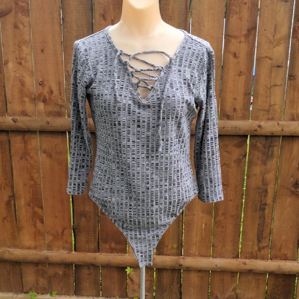 Maurices Gray Lace-Up Bodysuit
